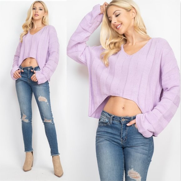 MODA ME COUTURE Sweaters - PURPLE knit Long Sleeve Sweater